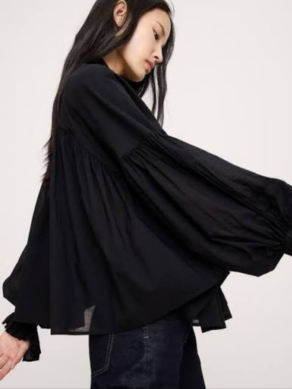 NWT Banana Republic Cotton Balloon-Sleeve Shirt Black